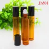 HOt Sale 1200pcs/lot 10ml Amber Glass Roll On Bottle with Stainless Steel Roller Ball Essential Oils Brown Perfume Bottles DHL Free Shi Whbx