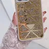 Capas de telefone celular de designer de glitter rosa para iphone 14 13 12 11 pro max luxo espumante triângulo de corpo inteiro cobre diamante phonecase