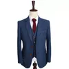 Wollblaue Hochzeits-Smokings mit Fischgrätenmuster, Retro-Gentleman-Stil, maßgeschneiderte Herrenanzüge, Schneideranzug, Blazer, Anzüge für Männer, Jacke, P240l