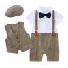 Новорожденный мальчик джентльмен одежда одежда Компания Комплемы для летнего комбинезона.