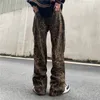 Herr jeans komplett leopard raklinje tryck brem byxor manlig kvinnlig denim streetwear casual vibe överdimensionerade löst kläder 230720