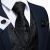 Mens Suits Blazers Black Paisley Tank Top Neckline Bow Pocket Square Cufflinks Dress Set 230720