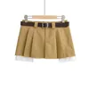 Skirts High Waist Sexy Pleated Belted Mini Skirt Streetwear 2023 Fashion Women Y2K Crop Patchwork