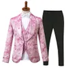 Gwenhwyfar New Fashion Men Wedding Groom Tuxedos Suit Pink Floral Printed Man Suits Costume Homme Blazer Vest Ounsers253s