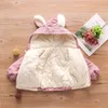 Kleidung Sets Herbst Winter Baby Mädchen Mantel Woolen Warme Cartoon Ohren Mit Kapuze Jacke Plus Samt Dicken Lamm Plüsch Outwear Top