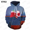 Sudaderas con capucha de los hombres Sudadera con capucha de Navidad 3d Hombres Santa Claus Impreso Skull Print Hat Sudadera Lantern Hooded Casual