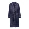 Men's Sleepwear Spring Autumn Plaid Bathrobe Men Sleep Top Kimono Robes For Male Full Pure Cotton Long Bath Robe Bride Dressing Gown M-4XL