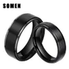 Wedding Rings 2Pcs 6mm & 8mm Sets 100% Pure Titanium Black Couple Bands Engagement Lovers Jewelry Alliance Bague Homme236C