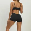 Aktif setler spor tulum kadın spor salonu 2023 spor giyim fitness için egzersiz kıyafetleri yoga giyim seksi scrunch ganimet şort seti kahverengi