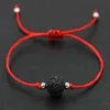 ship 50pcs lot Natural Lava Stone Black Red Thread Rope String Briad Lucky Gift Bracelets Adjustable Bracelets 271C