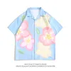 Mens Casual Shirts Cuba Collar Flower Printed Shirt Summer Cute Girly Short Sleeve Button Blouse Unisex Draping Handsome Contrast Graffiti 230720