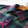 Men's Casual Shirts Men's Casual Standard-fit Long Sleeve Brushed Flannel Shirt Single Patch Pocket Button Down Plaid Checkered Thick Cotton Shirts L230721