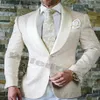 Vita män kostymer bröllopskläder smokar kostym prom middag fest groomsman blazers tryckt blommor lapel en bit jacka skräddarsydd 218n