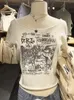 レディースTシャツアニメプリントビンテージTシャツ女性カジュアルサマーホワイトラウンドネックショートスリーブ生裾ティーY2Kストリートウェアコットントップ230720