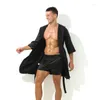 Vêtements de nuit pour hommes hommes Satin Homewear Robe à capuche été chemise de nuit solide Kimono peignoir avec ceinture mince ample Lingerie intime