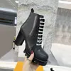 New Women High Heel Boots الخريف الشتاء الكعب الخشن Martin Boot Desert Boot Real Leather Zipper Letter Lace Up Fashion Lady Heeled Heeled Size 35-42