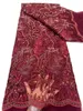 YQ-6068 Net Tissu Tulle Paillettes Dentelle Tissu Français Africain Tissu Classique Chic Femme Robe De Noce 2023 Nouvelle Corde Broderie Shimmer 5 Mètres Handcut Design Rouge