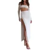 Women's Tracksuits Elegant And Alluring Women S Long Sleeve Two Piece Skirt Set With Crop Top Maxi - Perfect For Party Clubwear