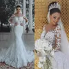 Luxury Bling Mermaid Wedding Dresses African Illsuion Neck Long Sleeve Appliques Lace Country Wedding Dress 2020 Boho robes de mar1615