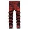 Jeans Rock estilo punk masculino Stretch Denim Brick Red Slim Straight Pants Streetwear Calça jeans vermelho sexy para namorado 230720