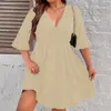 Vestidos de talla grande Brillo grande Tallas grandes 4XL Lentejuelas Midi Vestido Mujer Otoño Volantes Media manga Cuello en V Sólido Elegante Vestidos de fiesta de noche 230720