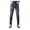 Мужские китайские драконные джинсы Джинсы моды вышитые тонкие джинсовые брюки с прямыми джинсовыми штанами 3013