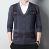 Men's Sweaters Fashion Cardigan Sweater Slim Fit Plaid Knit Button Up With Pockets Middle Aged Casual Knitwear Men Tops Clothing