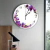 Wall Clocks Purple Orchid Flower Clock Large Modern Kitchen Dinning Round Bedroom Silent Hanging Watch