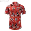 Camisas casuales para hombres 2023 Moda para hombre Camisa hawaiana de manga corta Tops Blusa con estampado floral de árbol de coco Camisas de playa casuales de verano para hombres Ropa L230721