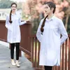 Camicia lunga donna 2019 autunno manica lunga colletto rovesciato top con tasca camicetta donna basic grande taglie forti bianco