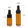 USA Hot Sale 1ml 2ml 3ml Amber Glass Bottles Empty Mini Glass Dropper Bottles With Black Cap For Essential