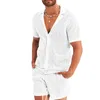 Survêtements pour hommes Hip Hop Sexy Tricots CreuxCostumes Manches Courtes Col Polo Chemises Tops Shorts Deux Pièces Ensemble Pour Hommes Vêtements Tenues De Plage