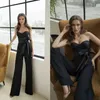 Julie Vino Black Jumpsuits Prom Dresses Sweetheart Lace Appliqued Formal Evening Party Bowns With Sash Custom Made Special Occasio286T