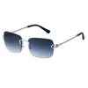 Sunglasses Fashion Rimless Cut-edge Women Vintage Square Blue Gradient Lens Metal Glasses Men High-quality Trendy