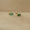 Stud Earrings FINE GOLD/ 2023 Earring Arrivals Test Fashion Green Zircon Cube 9k Pure Gold Screw Back For Women