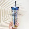 Starbucks 10th Anniversary Cool Black Glass Mugs Double Straw Cups Coffee Cup Summer Cold Drink Ice Mug271Y