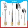 Ensembles de vaisselle nettoyage facile vaisselle de cuisine argent or couronne couverts antirouille ensemble en acier inoxydable plaqué Durable 75g