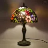 Table Lamps TEMOU Tiffany Lamp LED Vintage Color Glass Fashion Flowers Pattern Desk Light Decor For Home Living Room Bedroom Bedside