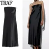 Basic Casual Dresses TRAF Black Long For Women Off Shoulder Satin Dress Woman Summer Backless Sexy Evening Elegant Party 230721