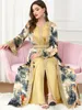 Vêtements Ethniques Caftan Marocain Femme Jalabiya Abaya Musulman Dubaï Dames De Luxe Ceinture Broderie Kaftans 2 Pièce Costume Islamique Robes Longues 230720