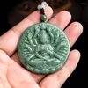 Colares pendentes Real Birmânia Jadeita Mil Mão colar de Guanyin Homens Mulheres Fengshui Charm Myanmar Emerald Cardado à mão Lucky Amulet Gift