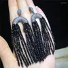 Dangle Earrings Tassel Black Crystal Drop Fashion Elegant Pearl Jewelry Women Gifts For Mother/Girlfriend