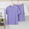 レディースツーピースパンツTシャツ半袖クルーネックティーサマートップスルーズフィットアスレチックロングスウェットショーツ2ピースワークアウト服230720