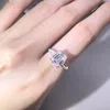 Alianças de Casamento Tianyu Gems Prata Esterlina 18K Banhado a Ouro Verdadeiro Anel de Noivado 7x9mm 3ct Diamantes Espumantes 3 Pedras 230721