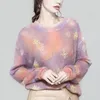 Pulls Femme Tricot Élégant Tops Rendu Perles Fleur Rose-Violet Paresseux Lâche Mohair Pull Femme Pull Bureau Dame Automne