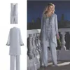 New Arrival Mother Of The Bride Three-Piece Pant Suit Chiffon Beach Wedding Mother's Groom Dress Long Sleeve Beads Wedding Gu272J