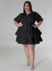 Kleider in Übergröße SOMO Plus Size Kleid Damen Solide Sommer Kurzarm Niedliches Elegantes Midikleid Mode Geburtstagsoutfits Großhandel Drop 230720