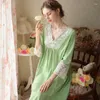 Women's Sleepwear French Style Cotton Lace Night Dress Women Spring Fall Sexy V Neck Peignoir Vintage Fairy Victorian Nightgown Princess