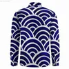 Men's Casual Shirts Navy Blue Seigaiha Shirt Japanese Wave Print Casual Shirts Long Sleeve Custom Street Style Blouses Autumn Vintage Oversize Tops L230721