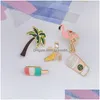 Stift broscher flamingo palm tree banan glass kaffekoka stift brosch set badge kvinnor mode söta stift smycken grossist droppe dhqtf